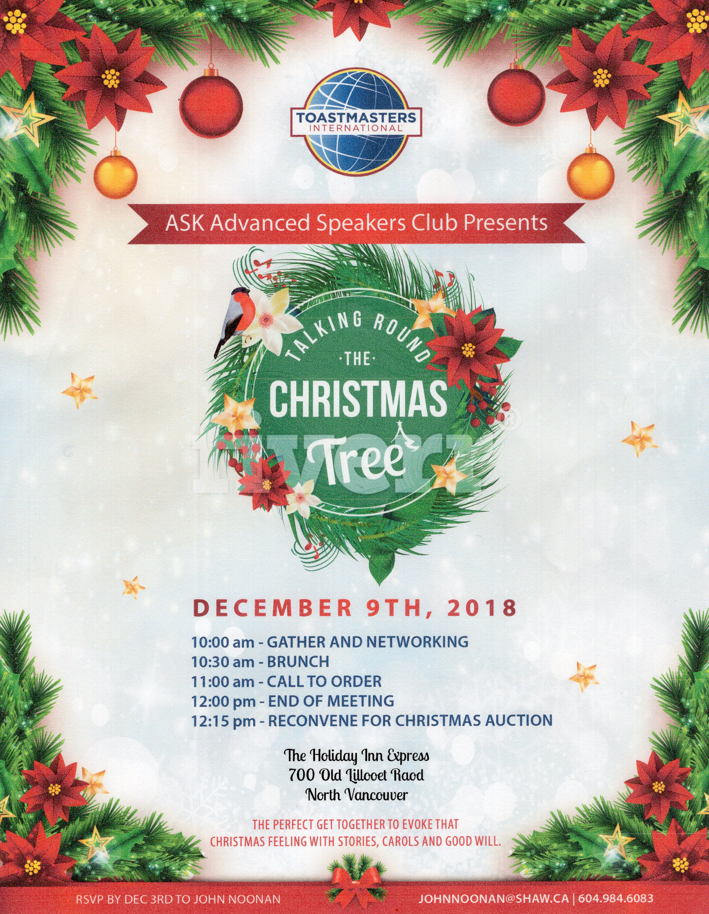 “Talking Around the Christmas Tree”. That perfect get together to evoke that Christmas feeling with stories, carols and good will.