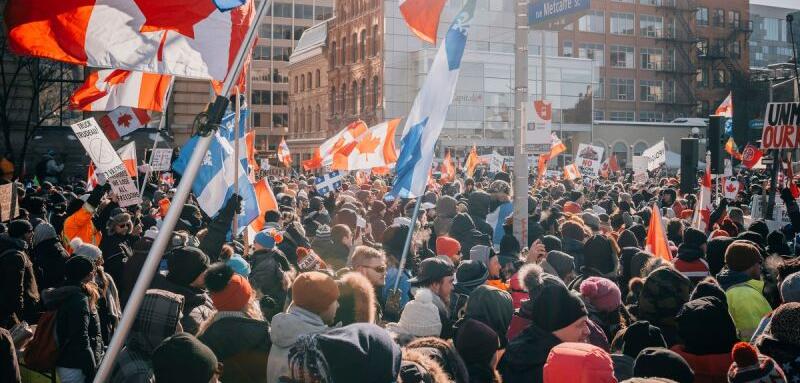 Crowd Protest with Flags